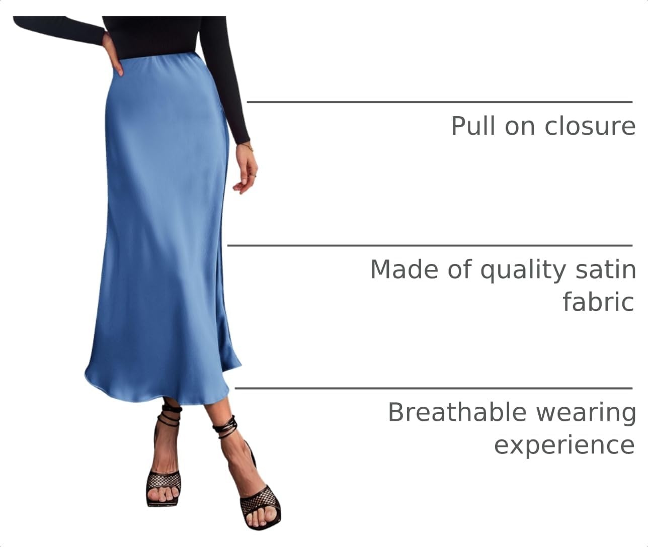 image:imagePRETTYGARDEN Womens Satin Midi Skirts Dressy CasualBlue
