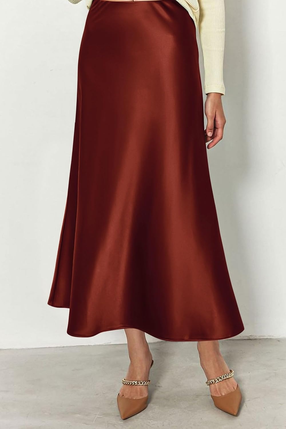 image:imagePRETTYGARDEN Womens Satin Midi Skirts Dressy CasualBrown