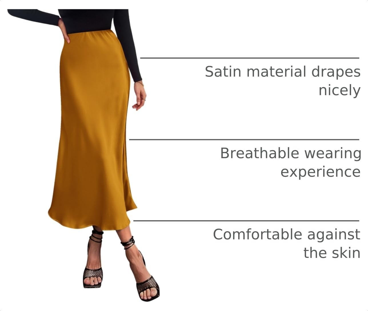 image:imagePRETTYGARDEN Womens Satin Midi Skirts Dressy CasualBrown Yellow