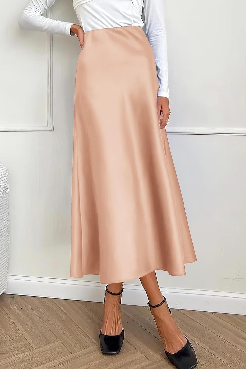 image:imagePRETTYGARDEN Womens Satin Midi Skirts Dressy CasualChampagne