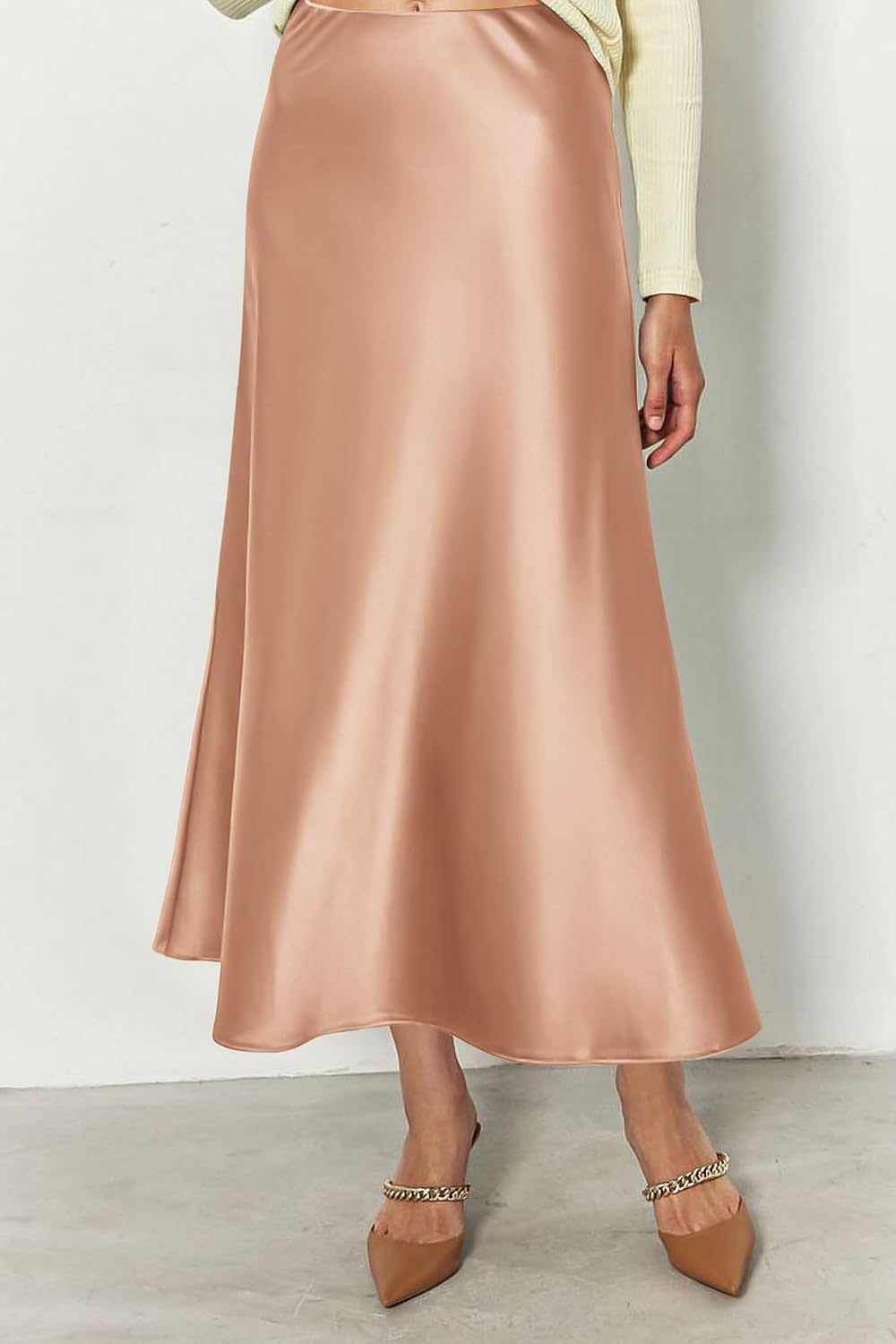 image:imagePRETTYGARDEN Womens Satin Midi Skirts Dressy CasualChampagne