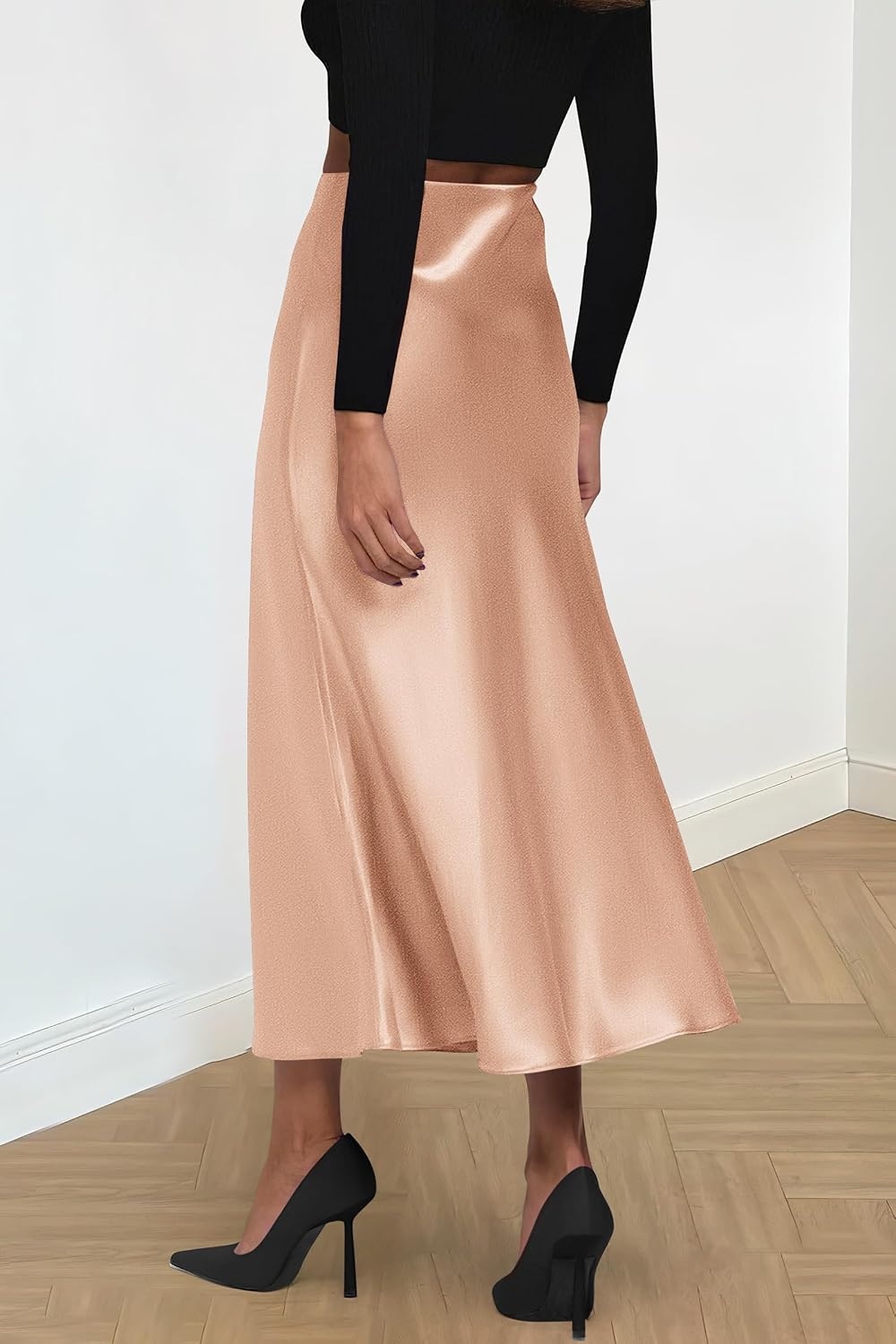 image:imagePRETTYGARDEN Womens Satin Midi Skirts Dressy CasualChampagne