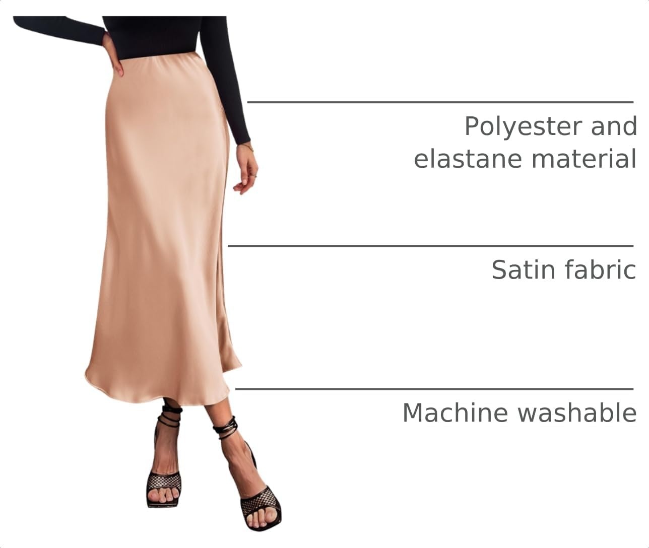 image:imagePRETTYGARDEN Womens Satin Midi Skirts Dressy CasualChampagne