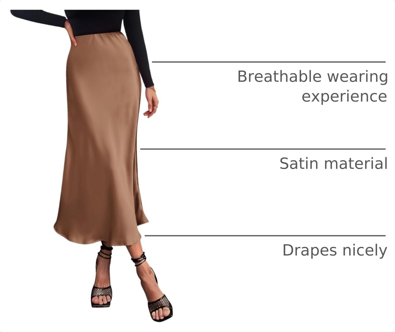 image:imagePRETTYGARDEN Womens Satin Midi Skirts Dressy CasualCoffee