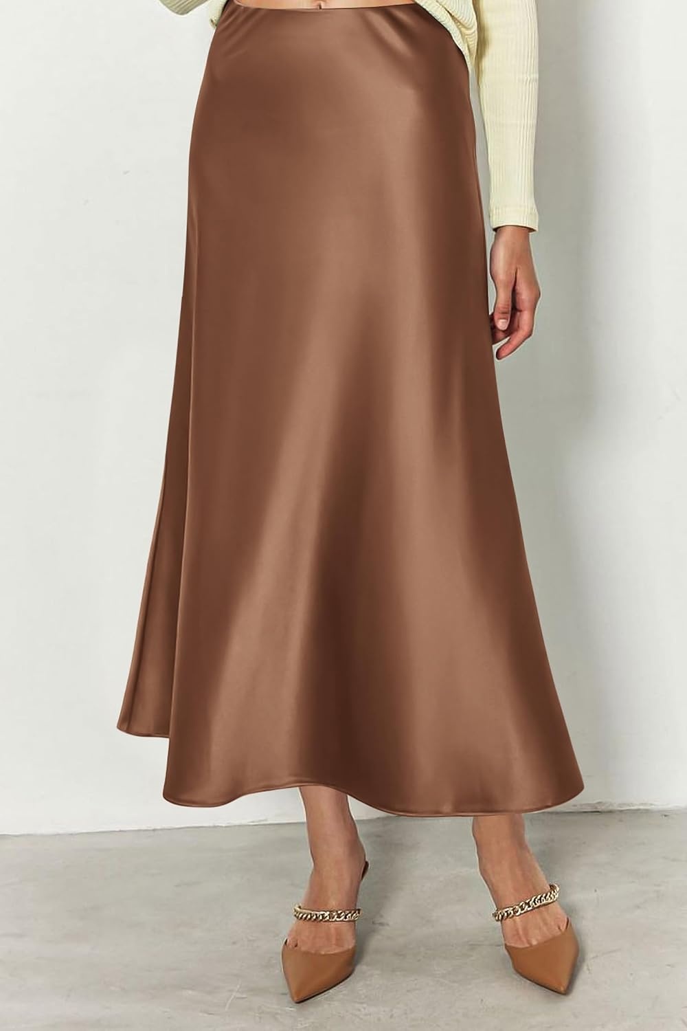 image:imagePRETTYGARDEN Womens Satin Midi Skirts Dressy CasualCoffee