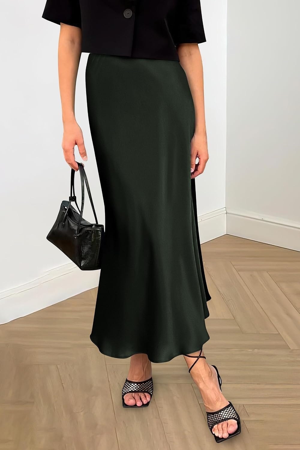 image:imagePRETTYGARDEN Womens Satin Midi Skirts Dressy CasualDark Army Green