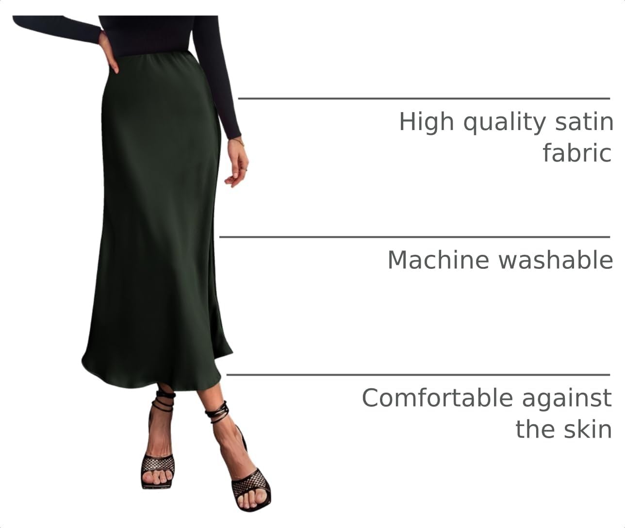 image:imagePRETTYGARDEN Womens Satin Midi Skirts Dressy CasualDark Army Green