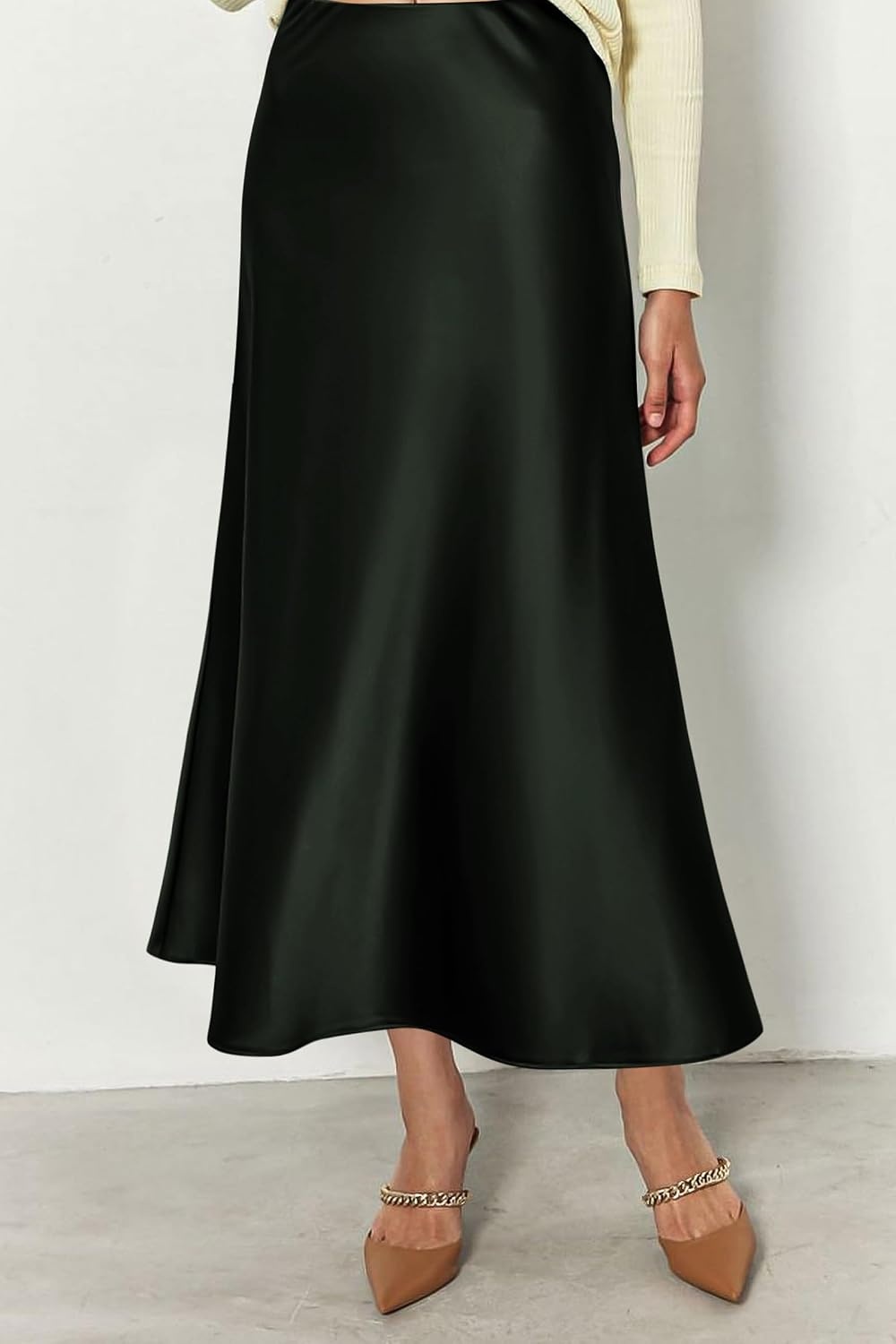 image:imagePRETTYGARDEN Womens Satin Midi Skirts Dressy CasualDark Army Green