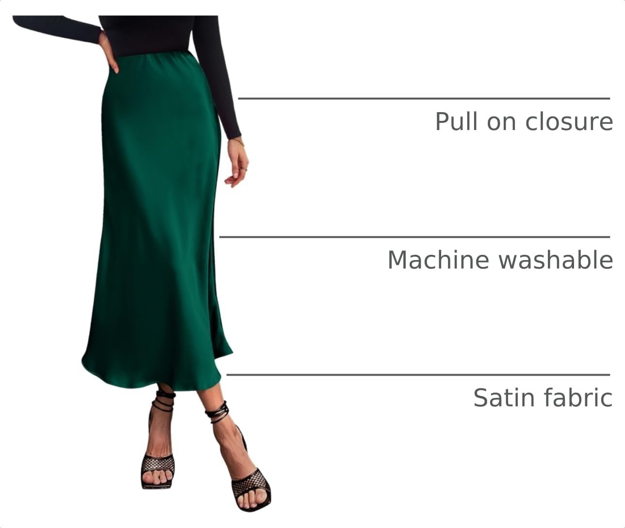 image:imagePRETTYGARDEN Womens Satin Midi Skirts Dressy CasualDark Green