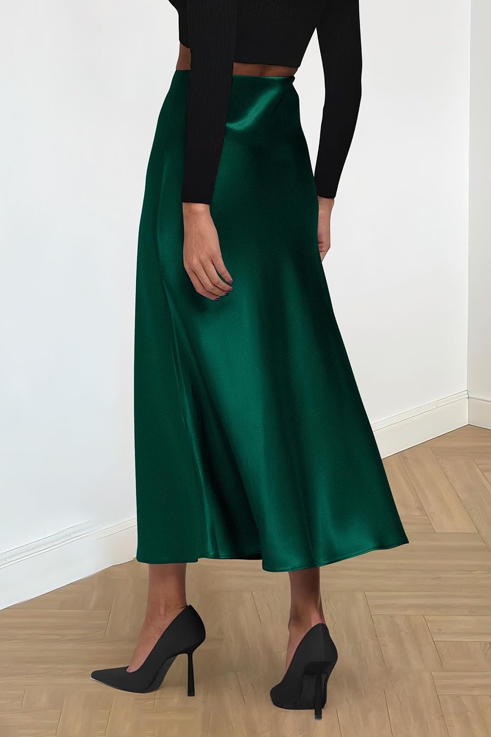 image:imagePRETTYGARDEN Womens Satin Midi Skirts Dressy CasualDark Green