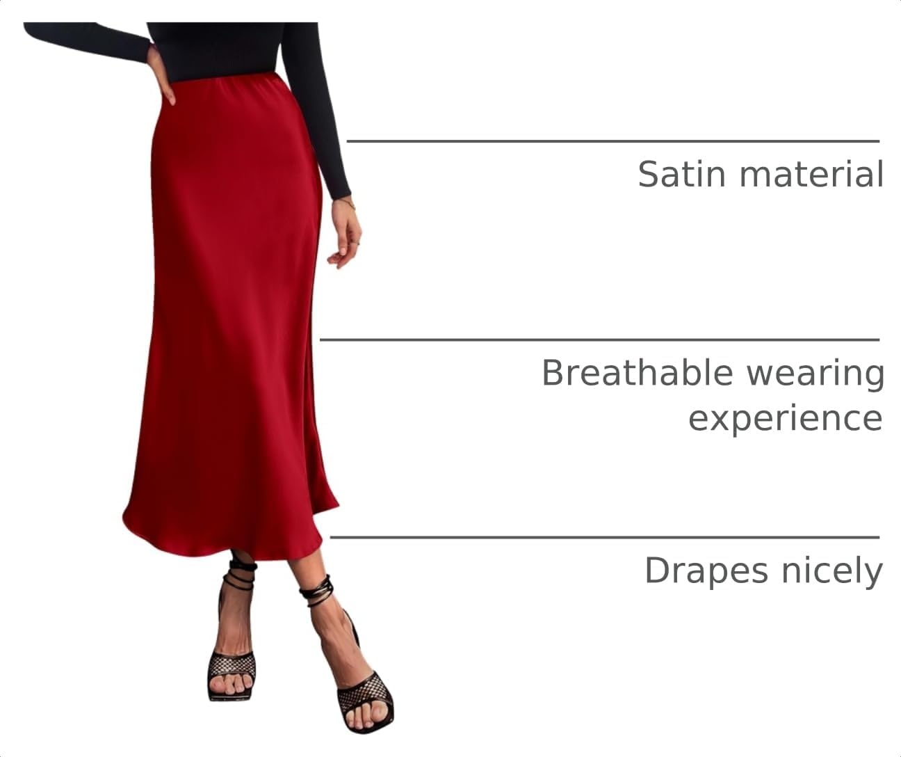 image:imagePRETTYGARDEN Womens Satin Midi Skirts Dressy CasualDark Red