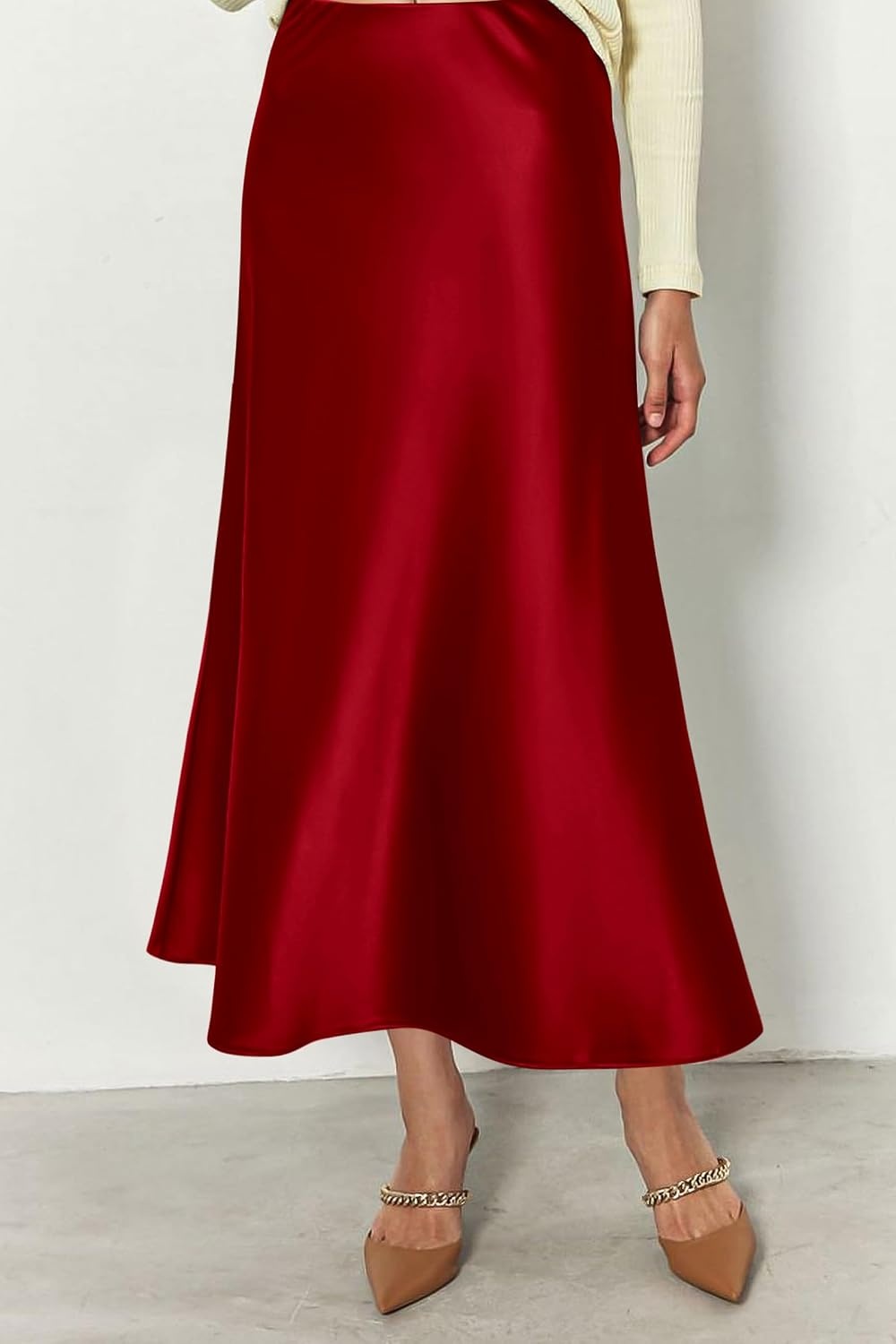 image:imagePRETTYGARDEN Womens Satin Midi Skirts Dressy CasualDark Red