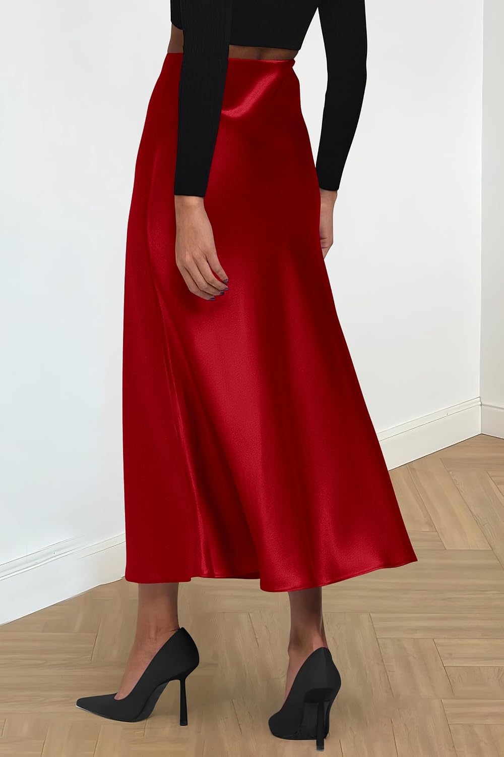 image:imagePRETTYGARDEN Womens Satin Midi Skirts Dressy CasualDark Red