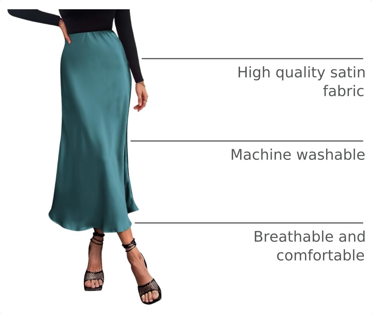 image:imagePRETTYGARDEN Womens Satin Midi Skirts Dressy CasualLake Blue