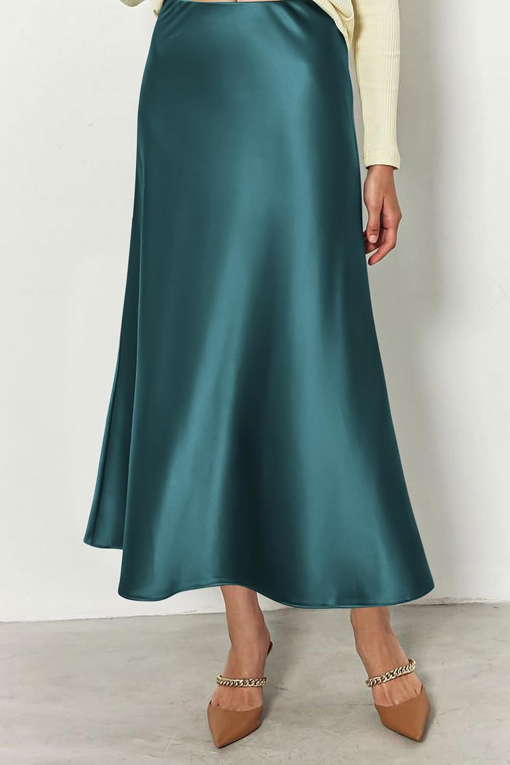image:imagePRETTYGARDEN Womens Satin Midi Skirts Dressy CasualLake Blue