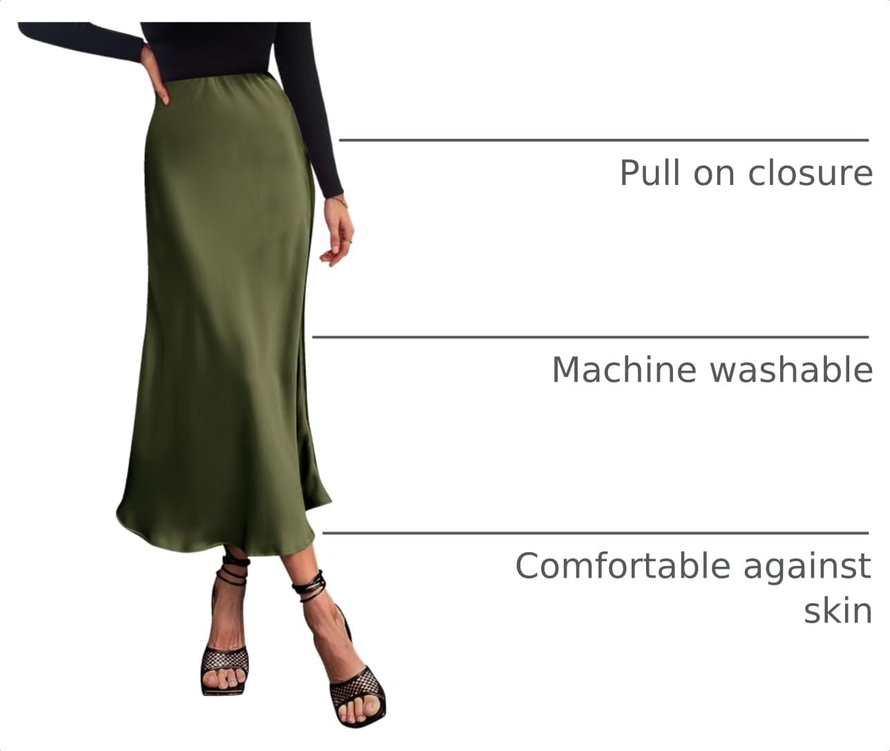 image:imagePRETTYGARDEN Womens Satin Midi Skirts Dressy CasualLight Army Green