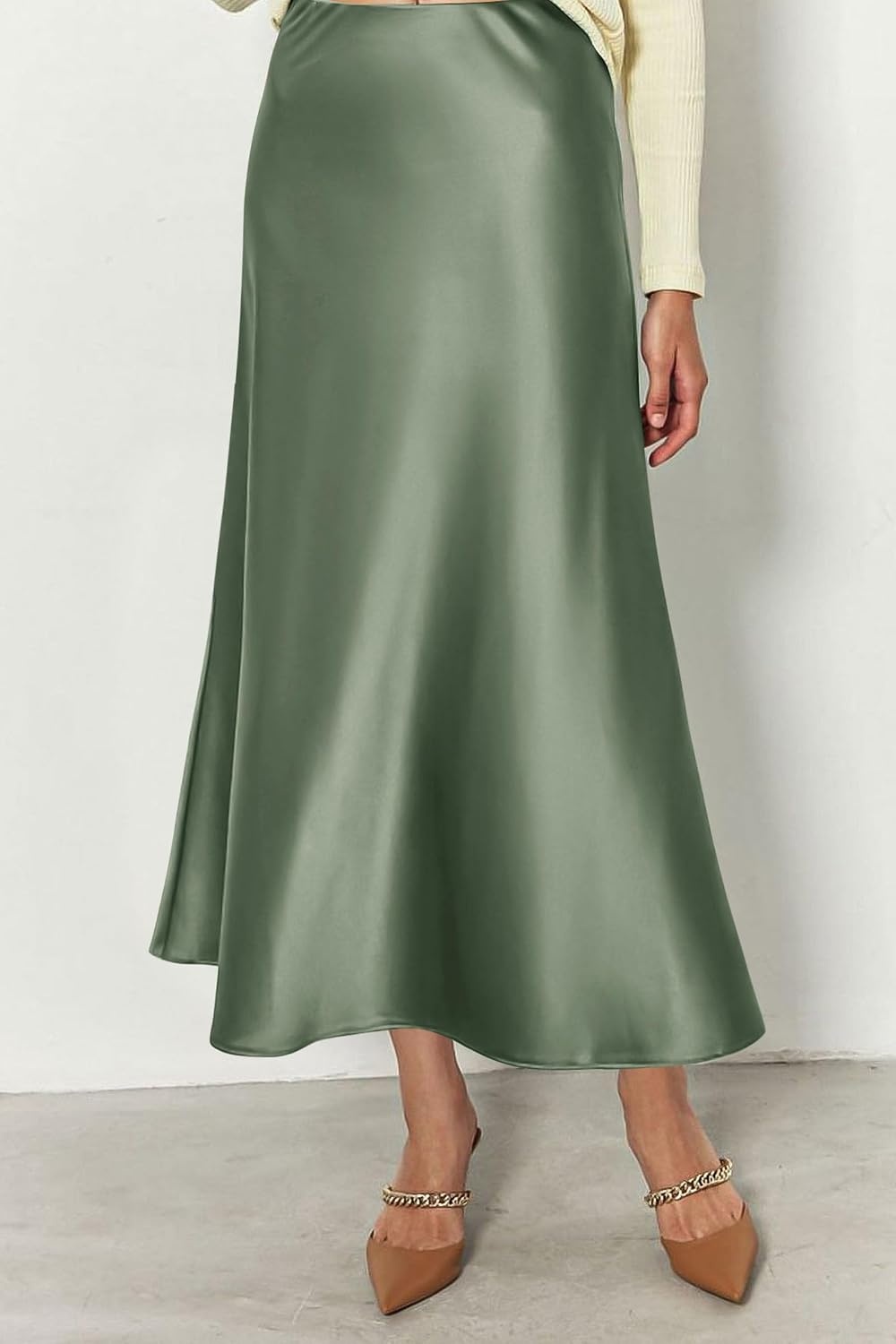 image:imagePRETTYGARDEN Womens Satin Midi Skirts Dressy CasualLight Green