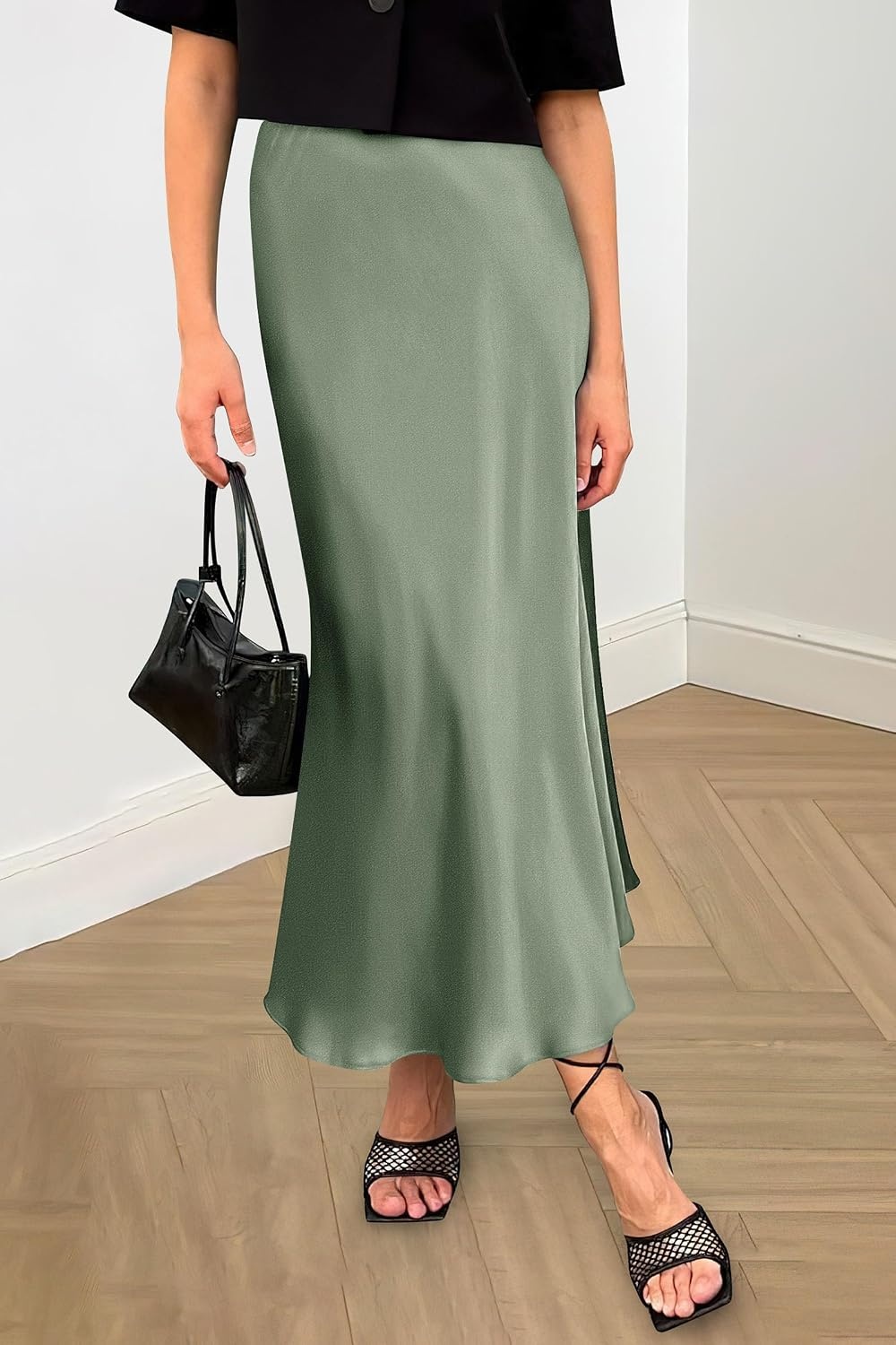 image:imagePRETTYGARDEN Womens Satin Midi Skirts Dressy CasualLight Green