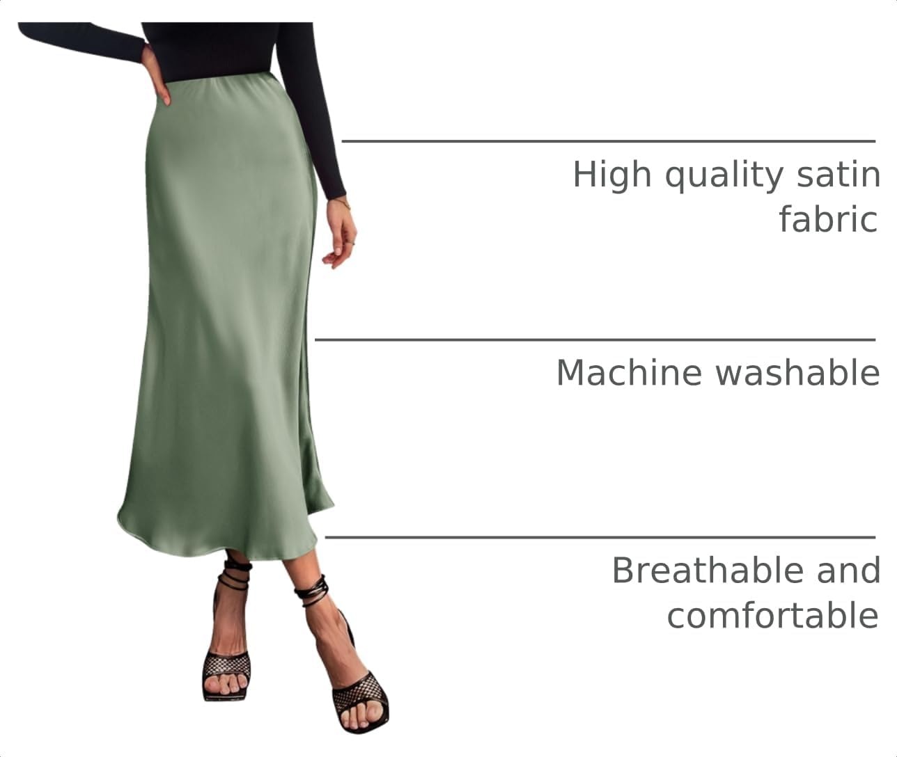 image:imagePRETTYGARDEN Womens Satin Midi Skirts Dressy CasualLight Green