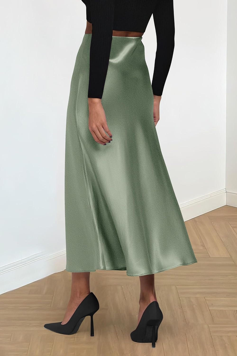 image:imagePRETTYGARDEN Womens Satin Midi Skirts Dressy CasualLight Green