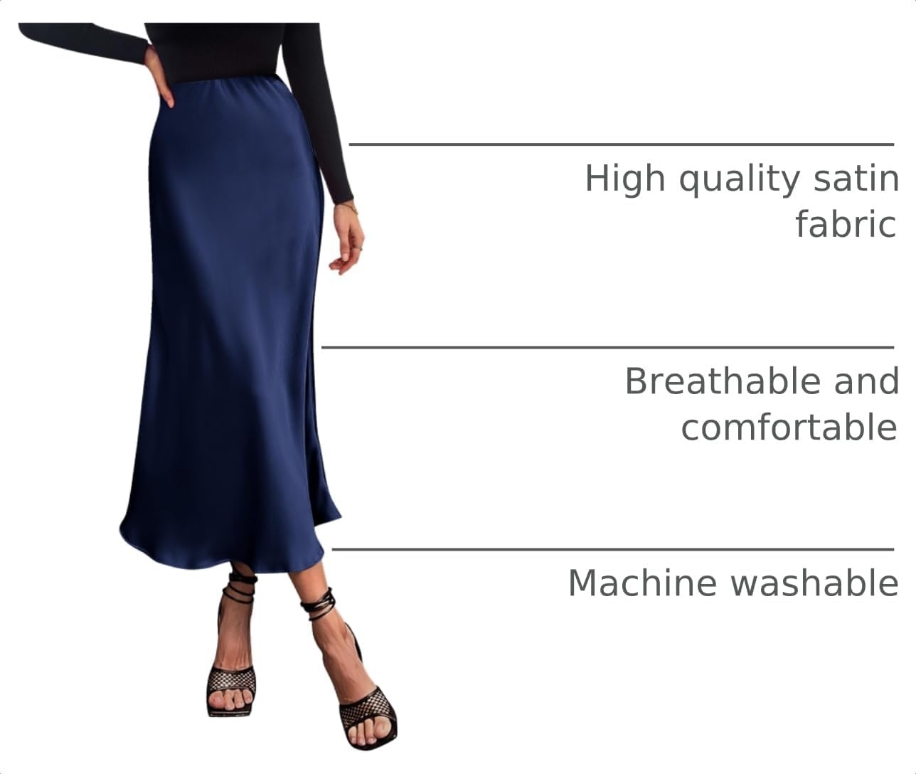 image:imagePRETTYGARDEN Womens Satin Midi Skirts Dressy CasualNavy