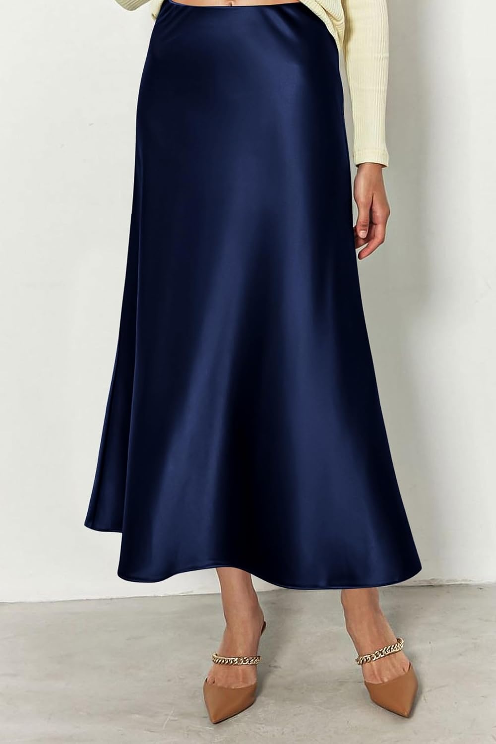 image:imagePRETTYGARDEN Womens Satin Midi Skirts Dressy CasualNavy