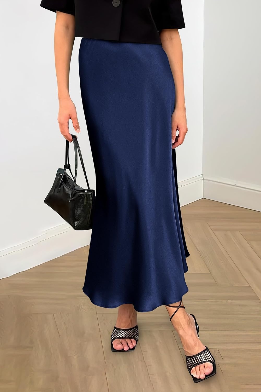 image:imagePRETTYGARDEN Womens Satin Midi Skirts Dressy CasualNavy