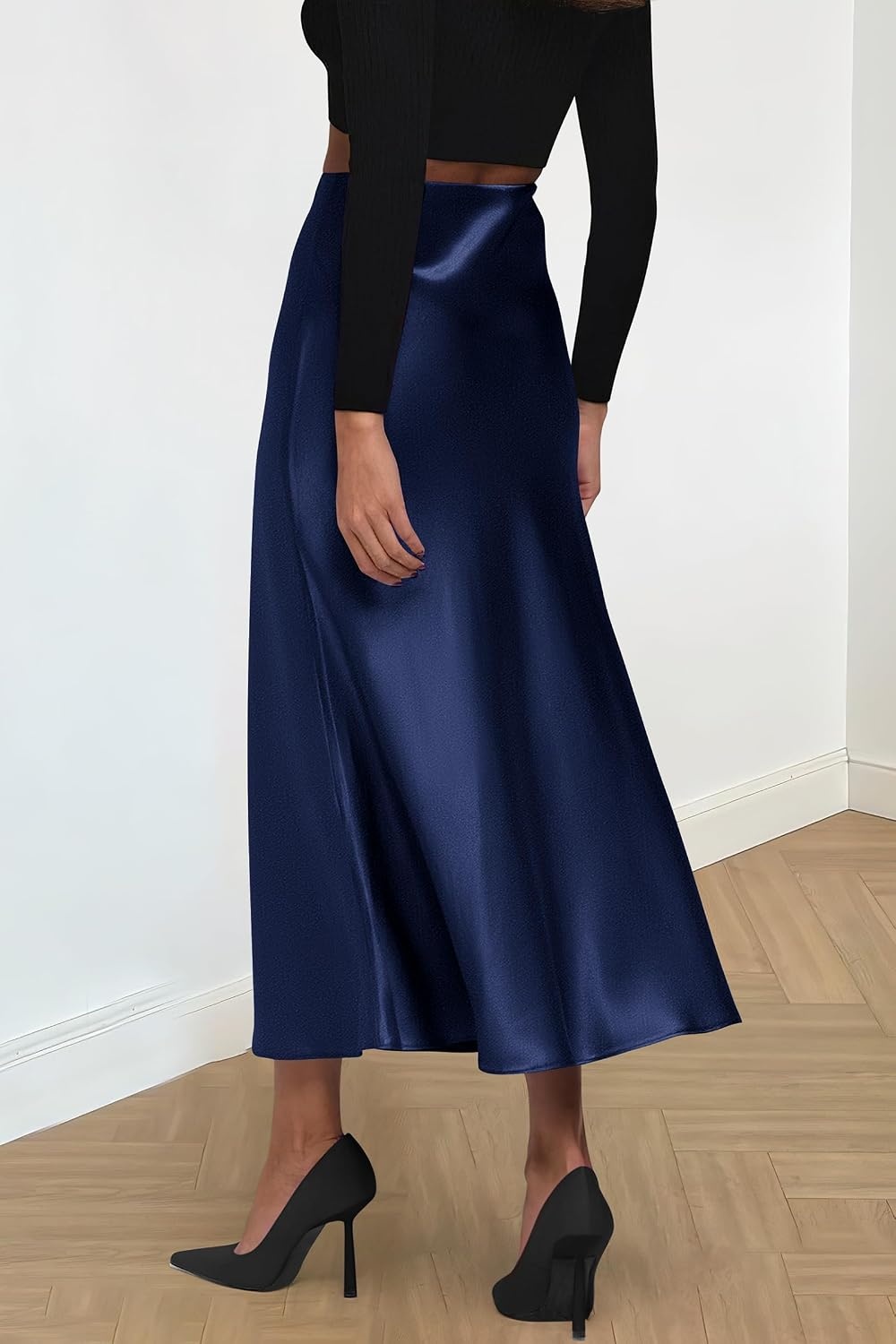 image:imagePRETTYGARDEN Womens Satin Midi Skirts Dressy CasualNavy
