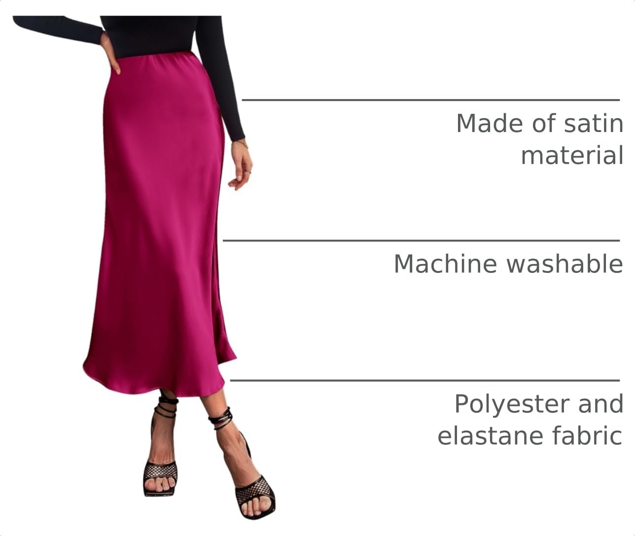 image:imagePRETTYGARDEN Womens Satin Midi Skirts Dressy CasualRose Red