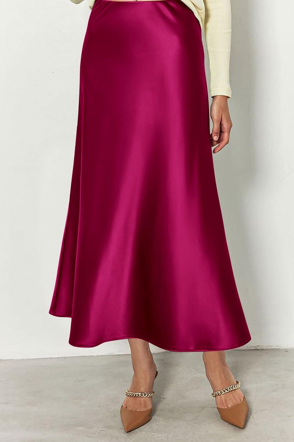 image:imagePRETTYGARDEN Womens Satin Midi Skirts Dressy CasualRose Red