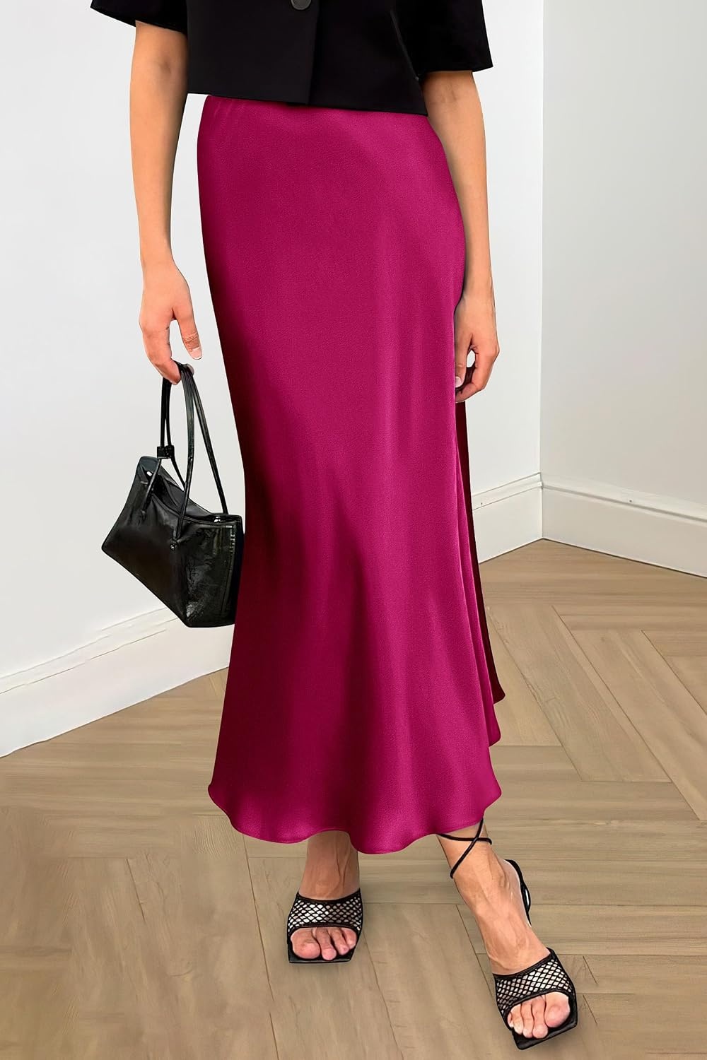 image:imagePRETTYGARDEN Womens Satin Midi Skirts Dressy CasualRose Red