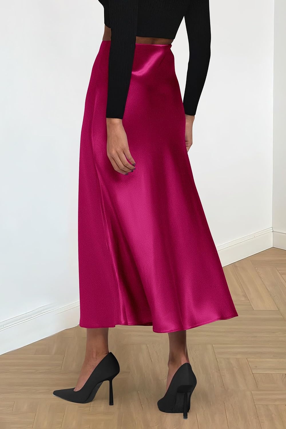 image:imagePRETTYGARDEN Womens Satin Midi Skirts Dressy CasualRose Red