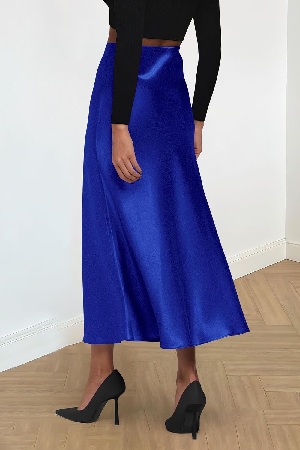 image:imagePRETTYGARDEN Womens Satin Midi Skirts Dressy CasualRoyal Blue