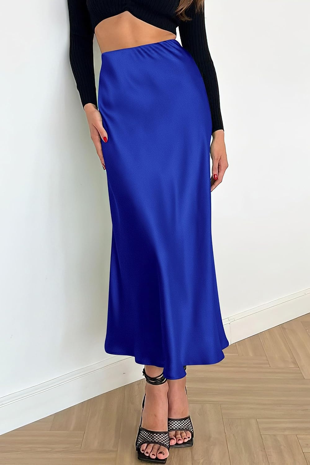 image:imagePRETTYGARDEN Womens Satin Midi Skirts Dressy CasualRoyal Blue