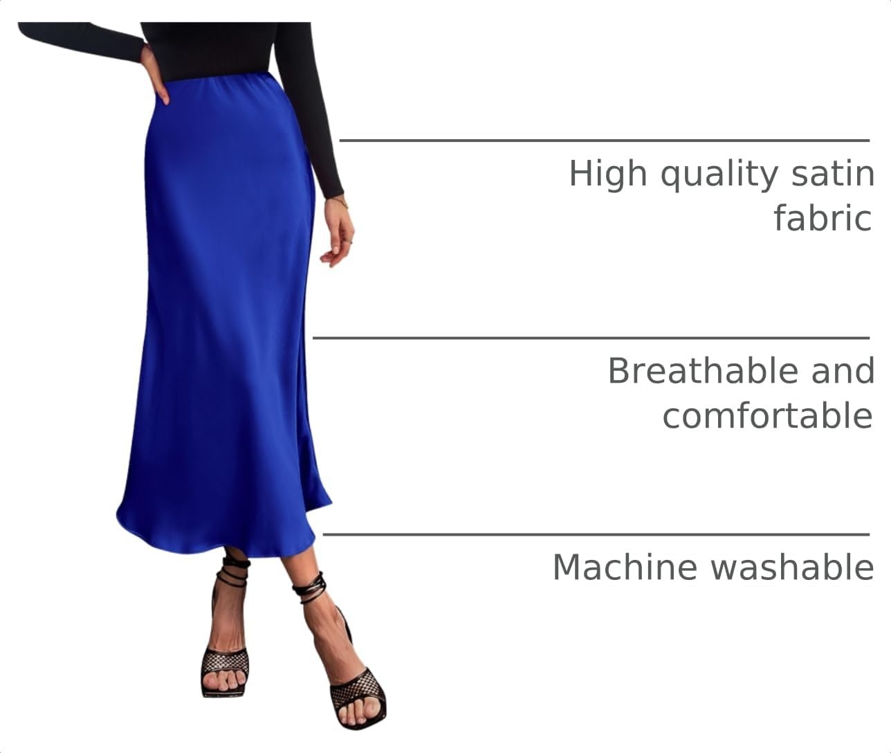image:imagePRETTYGARDEN Womens Satin Midi Skirts Dressy CasualRoyal Blue