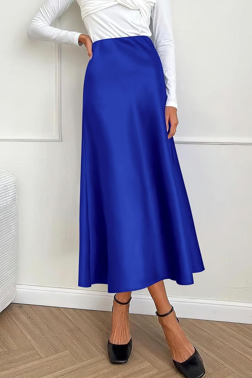 image:imagePRETTYGARDEN Womens Satin Midi Skirts Dressy CasualRoyal Blue