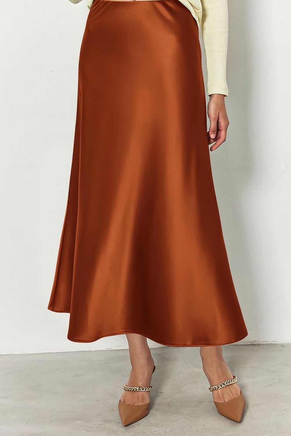 image:imagePRETTYGARDEN Womens Satin Midi Skirts Dressy CasualRust Red