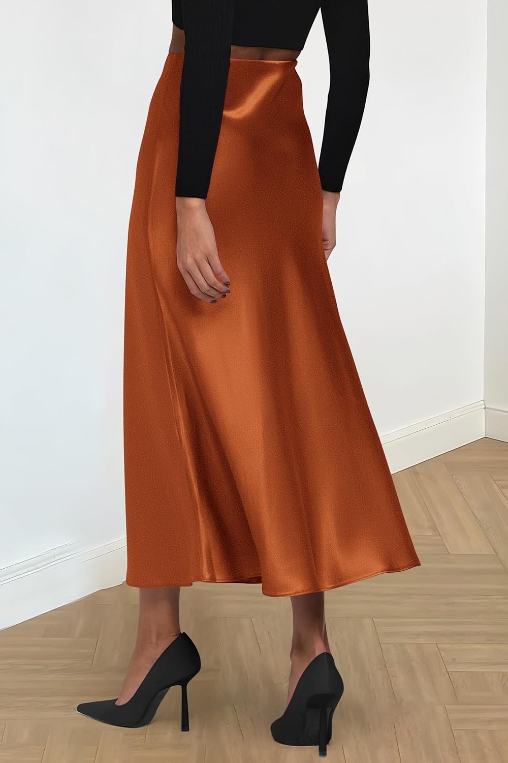 image:imagePRETTYGARDEN Womens Satin Midi Skirts Dressy CasualRust Red