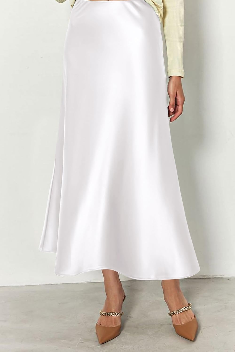 image:imagePRETTYGARDEN Womens Satin Midi Skirts Dressy CasualWhite