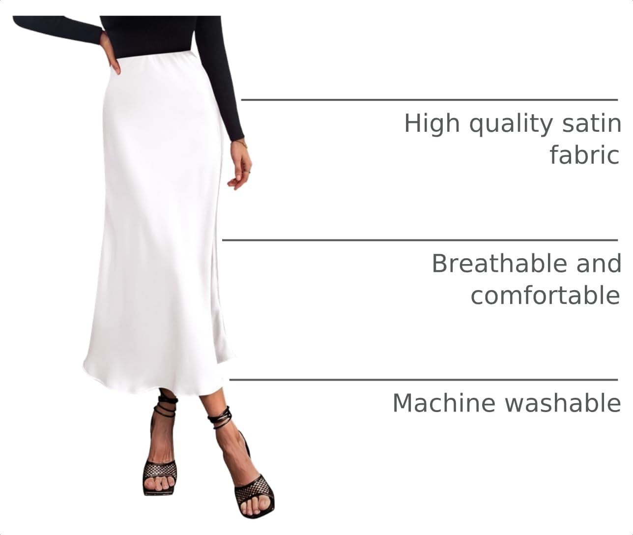 image:imagePRETTYGARDEN Womens Satin Midi Skirts Dressy CasualWhite