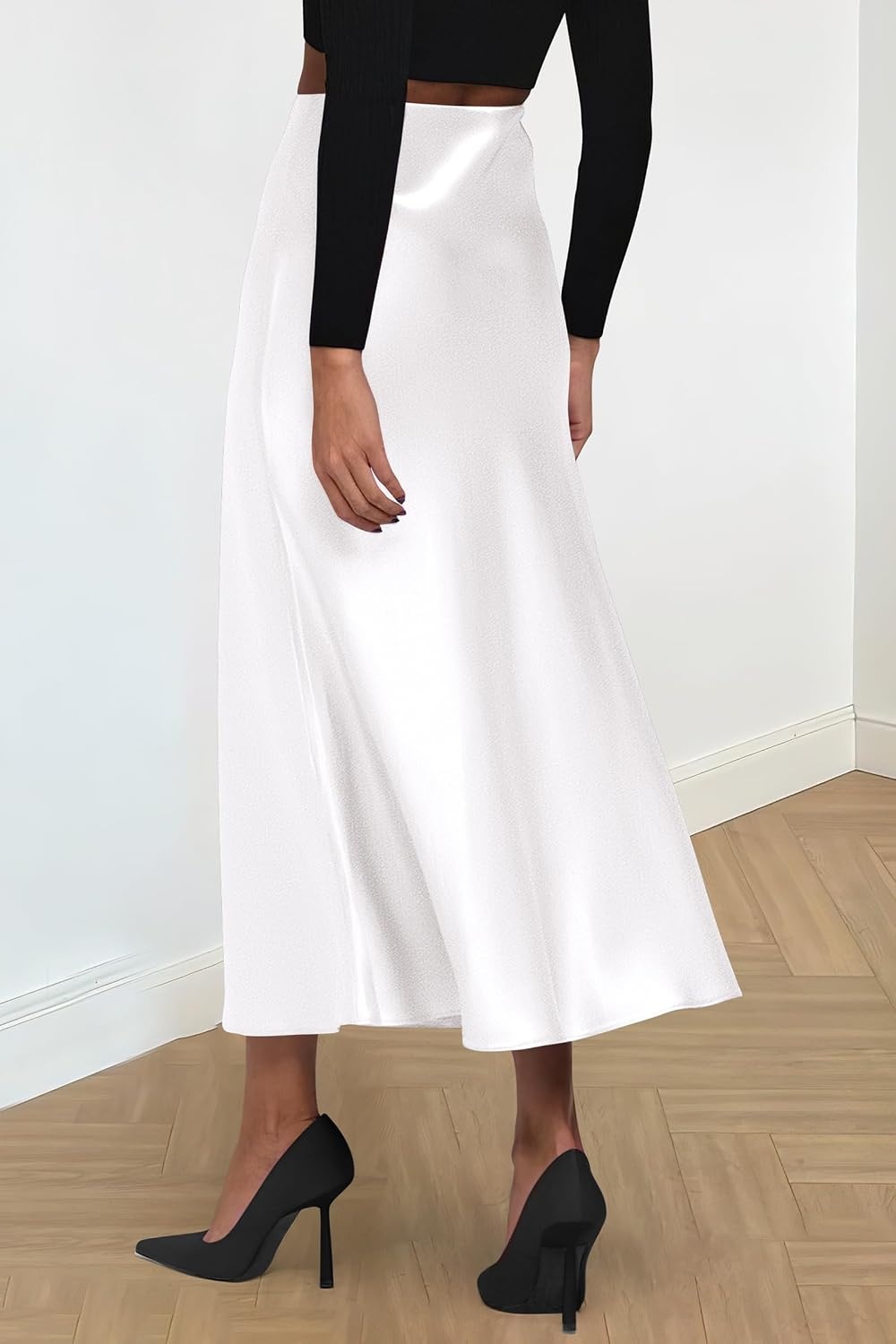 image:imagePRETTYGARDEN Womens Satin Midi Skirts Dressy CasualWhite