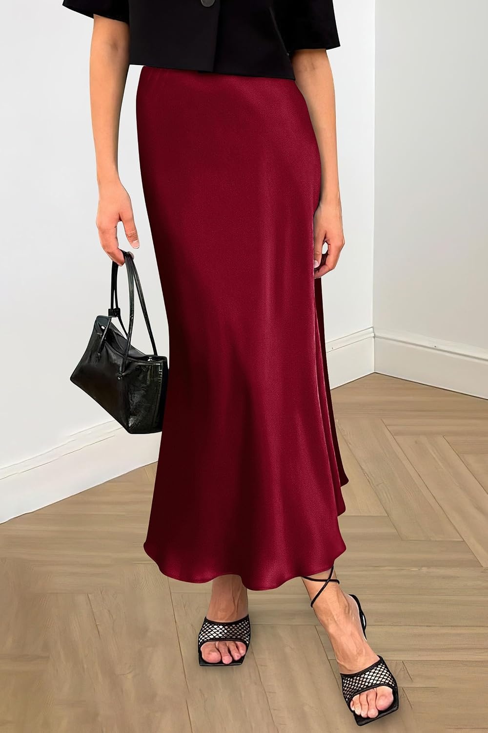image:imagePRETTYGARDEN Womens Satin Midi Skirts Dressy CasualWine Red