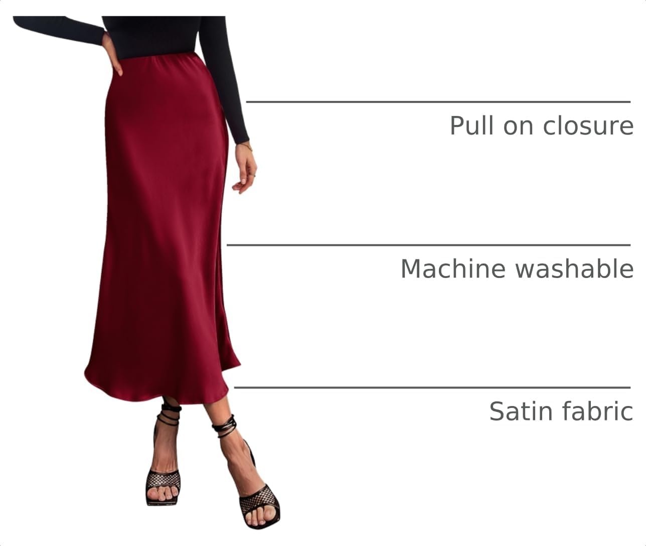 image:imagePRETTYGARDEN Womens Satin Midi Skirts Dressy CasualWine Red