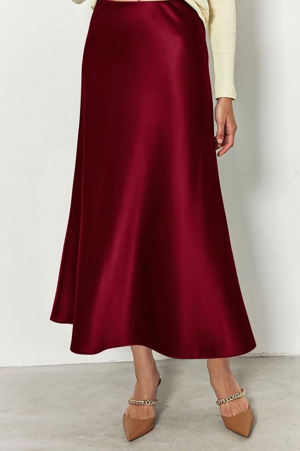 image:imagePRETTYGARDEN Womens Satin Midi Skirts Dressy CasualWine Red