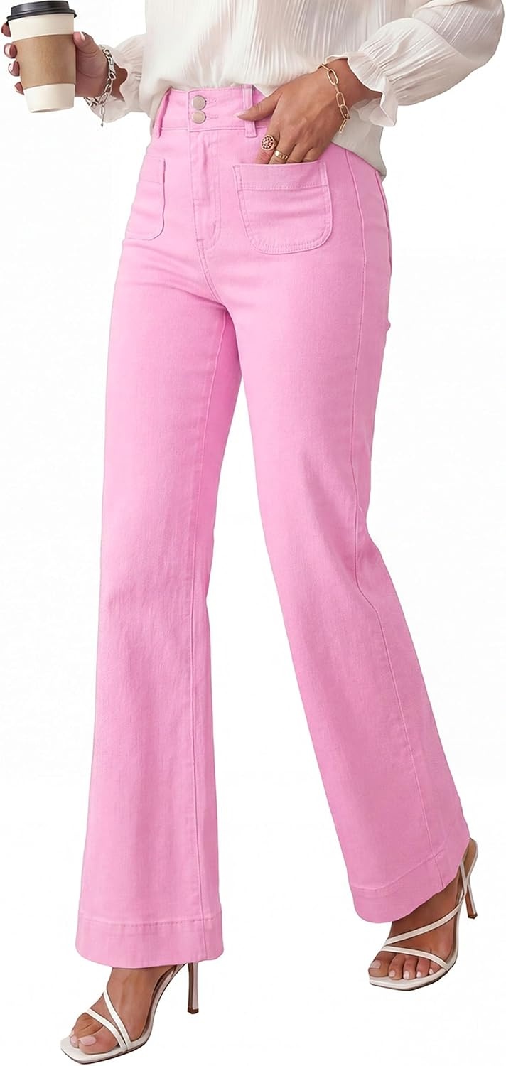 image:imagePRETTYGARDEN Womens Wide Leg High Waisted Trendy JeansPink