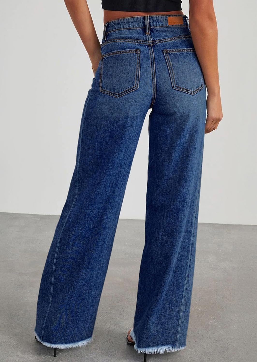image:imagePRETTYGARDEN Womens Wide Leg Jeans Raw Hem Denim PantsBluing