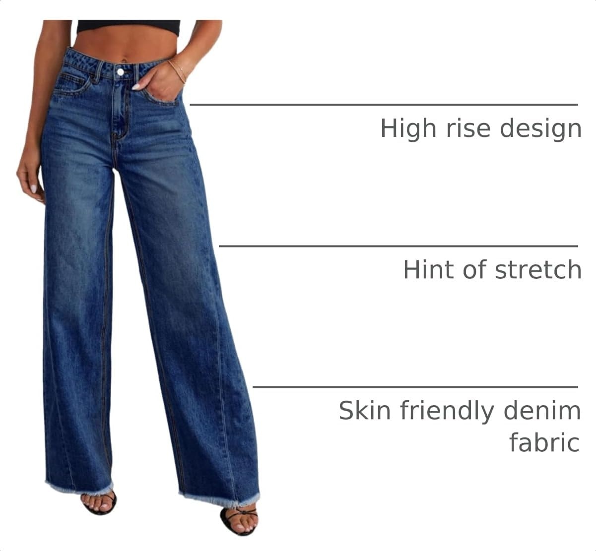 image:imagePRETTYGARDEN Womens Wide Leg Jeans Raw Hem Denim PantsBluing