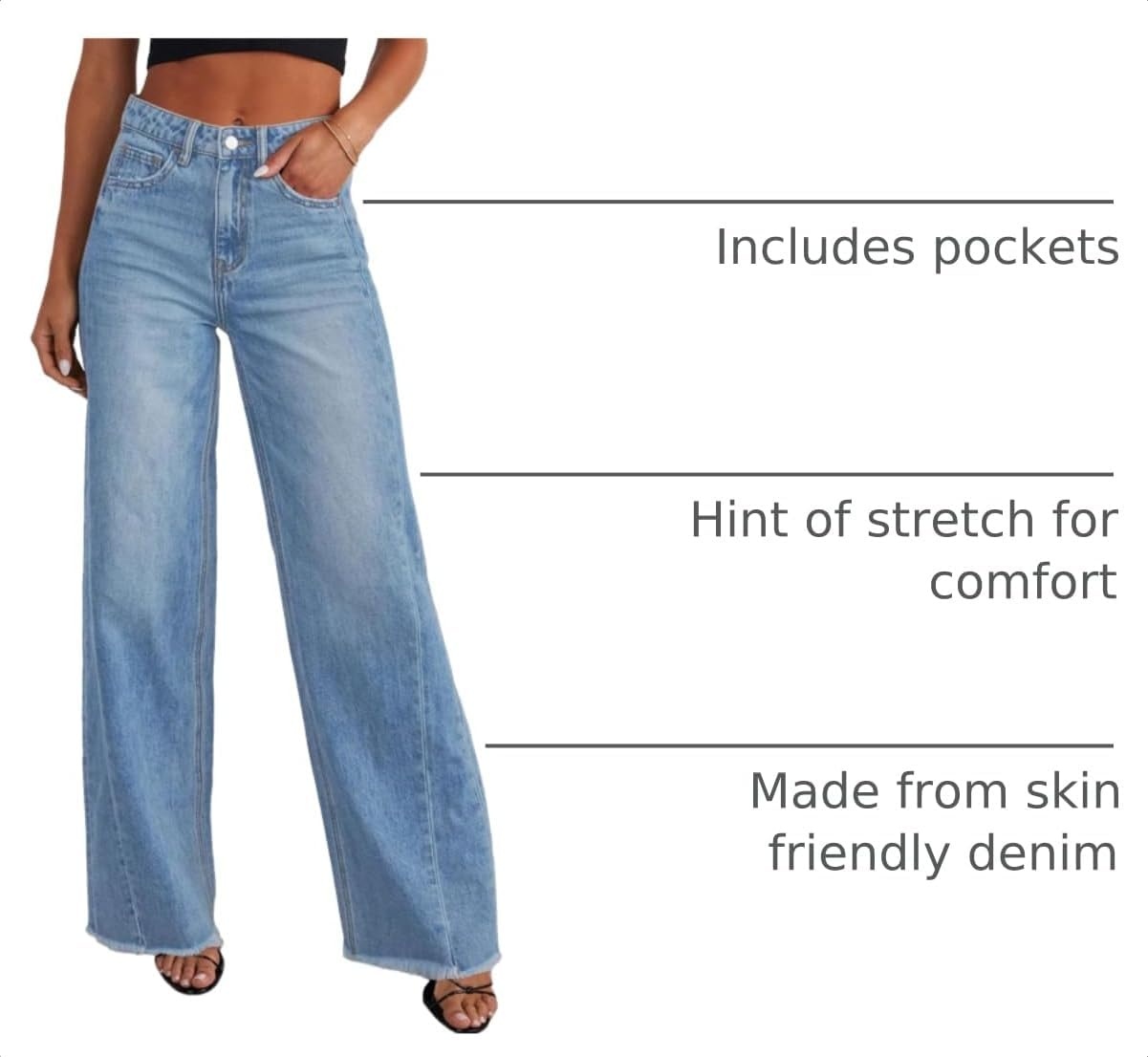 image:imagePRETTYGARDEN Womens Wide Leg Jeans Raw Hem Denim PantsLight Blue