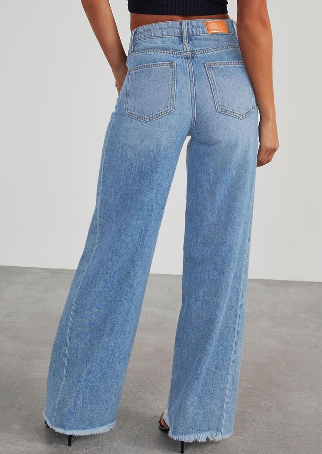 image:imagePRETTYGARDEN Womens Wide Leg Jeans Raw Hem Denim PantsLight Blue