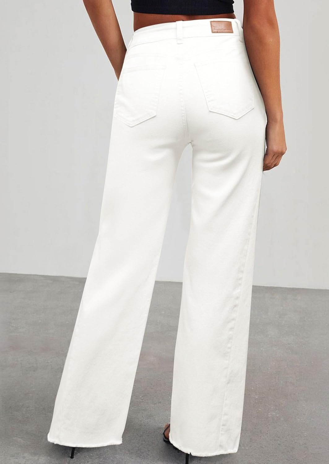 image:imagePRETTYGARDEN Womens Wide Leg Jeans Raw Hem Denim PantsWhite